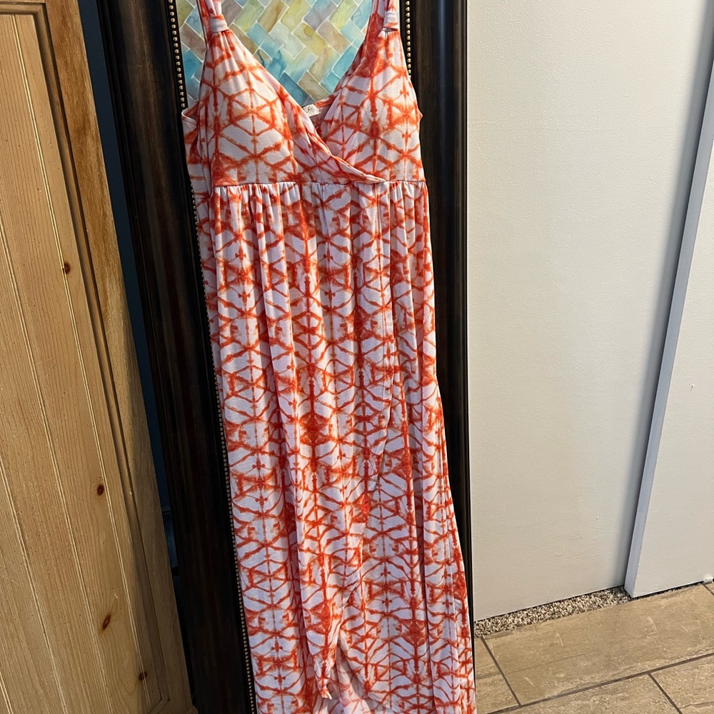 Orange Sleeveless Spaghetti Strap Maxi Sundress